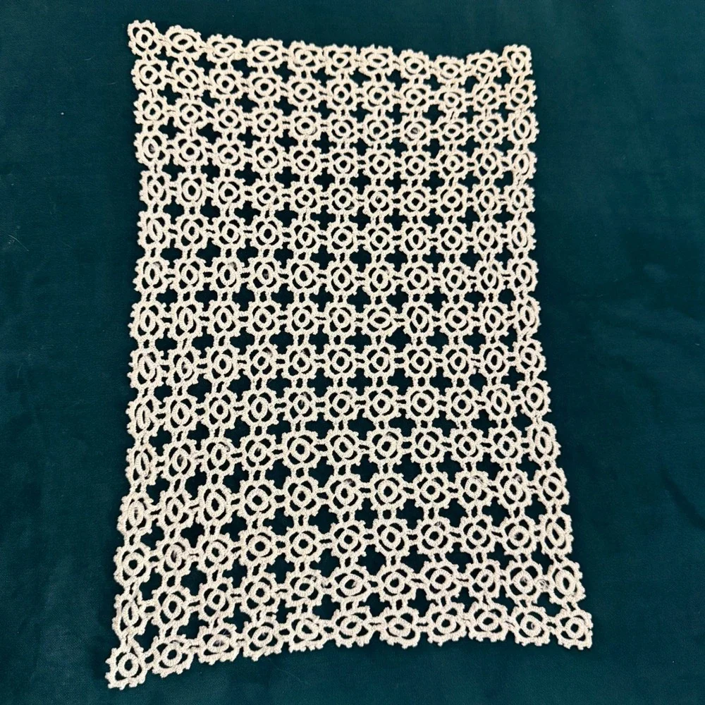 Vintage Handmade Tatted Lace Rectangle Doily Set of 3 Off‎ White